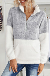 Color Block Half-Zip Teddy Sweatshirt - Shah S. Sahota